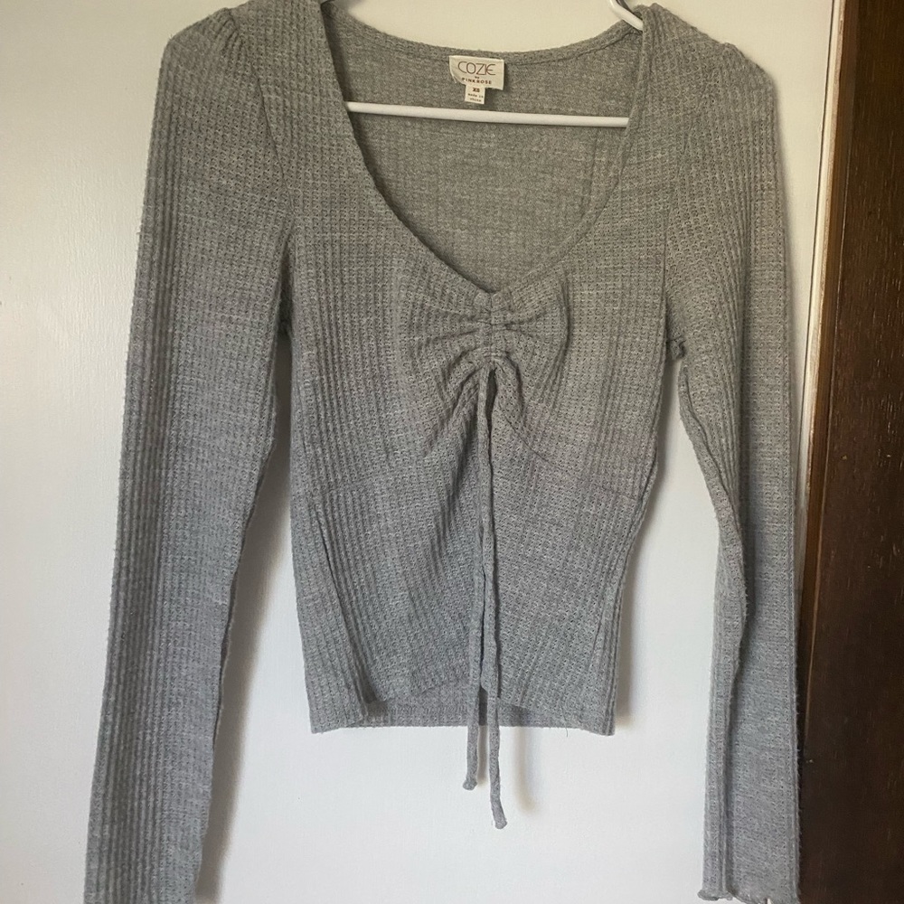 COZIE by Pink Rose Scrunch Long Sleeve Tank/Shirt, Grey, XS